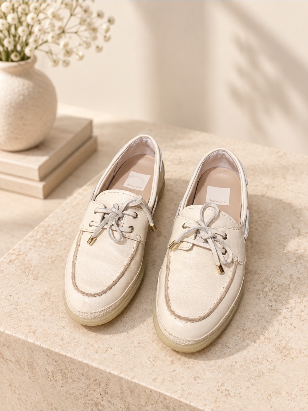 Dolce Vita Cream Leather Boat Loafers